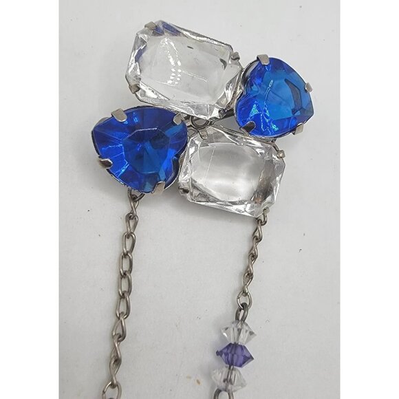 Unique Vintage Blue And Clear Gems with Hanging Gems Pin Brooch‎ - Picture 2 of 4